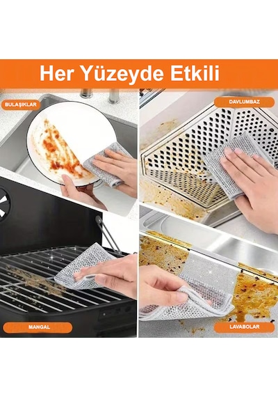 Nobera Çift Taraflı Tel Ovma Bezi Teflon Çelik Ve Hassas Yüzeyler Için Ideal Telli Mutfak Bezi 3 Adet Gri