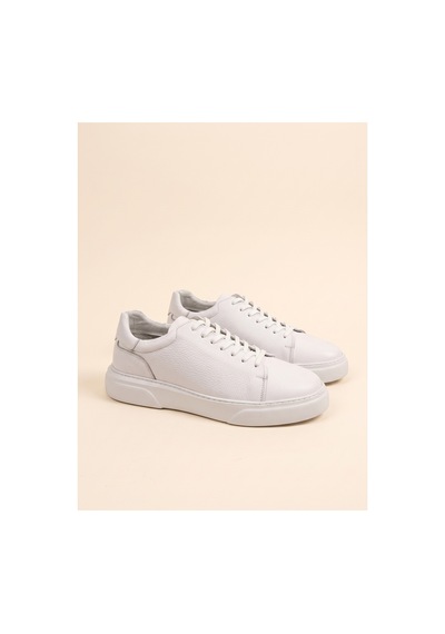 Bafaş Ayakkabı 911819 Beyaz Hakiki Dana Derisi Platform Tabanlı Erkek Sneaker