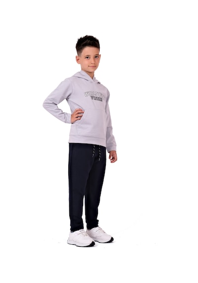 Mnk Baby & Kids Erkek Çocuk Worldwide Winner Nakışlı Kanguru Cepli Kapüşonlu Eşofman Takımı Açık Gri