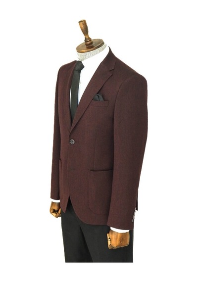 Wessi Kendinden Desenli Slim Fit Sivri Yaka Bordo Erkek Ceket 001