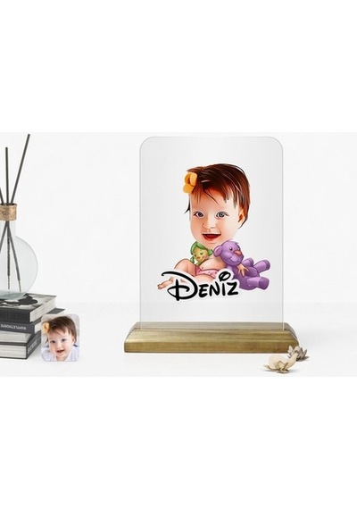Kişiye Özel Bebek Karikatürlü Ahşap Standlı Çerçeve-2