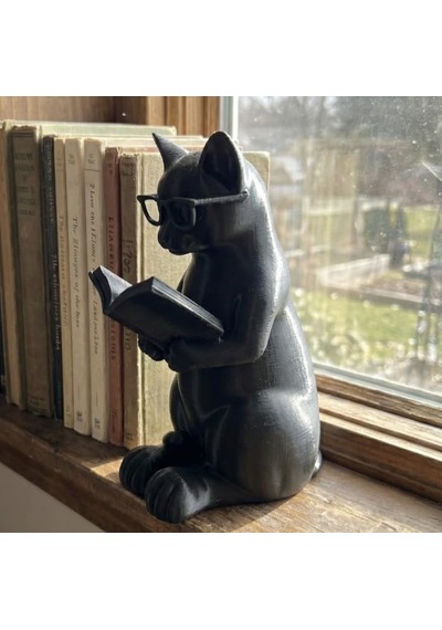 Entelektüel Kedi Dekoratif Biblo - Kitap Okuyan Kedi Heykelciği - Kütüphane Ve Raf Aksesuarı - Kedi Severlere Özel Hediyelik Figur