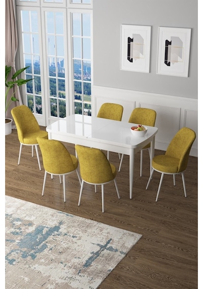 Canisa Concept Zen Serisi 80x132 Mdf Açılabilir Beyaz Masa Takımı Ve 6 Hardal Sandalye Hardal Sandalyeler Beyaz Masa Canisa Concept Zen Serisi 80x132 Mdf Açılabilir Beyaz Masa Takımı Ve 6 Hardal Sandalye Hardal Sandalyeler Beyaz Masa