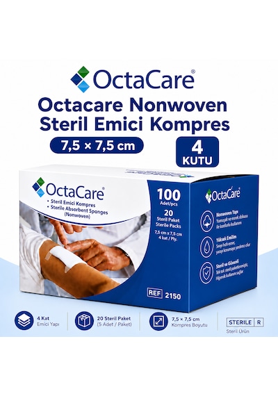 Octacare Nonwoven Steril Emici Kompres 7,5 7,5cm Kutulu 4 Kutu
