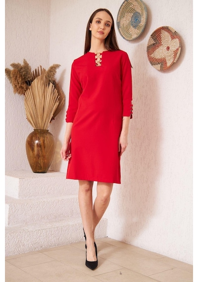 Darlin Moda Kırmızı Metal Aksesuar Detaylı Abiye Elbise Dm1014 Kırmızı