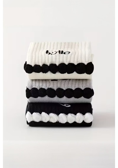 Hitit Socks Kadın 5 Çift Premium Kalite Şerit Kabartmalı Ataç Hello Love Desenli Kolej Çorap Asorti