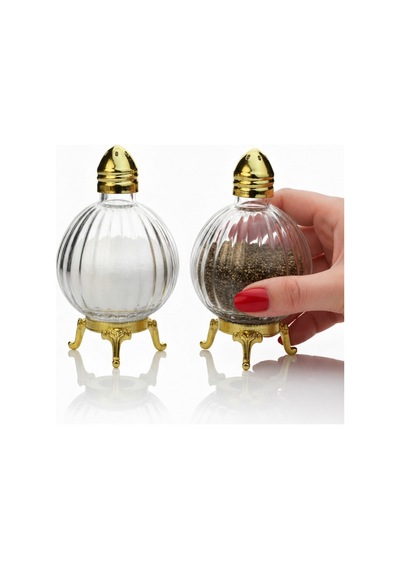 2 Li Origami Model Gold Renk Metal Ayaklı Cam Tuzluk Takımı Sarı