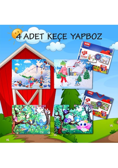 4 Set 96 Parça Tox Kış Ve Baykuş 5+ Keçe Yapboz 5 Yaş Puzzle