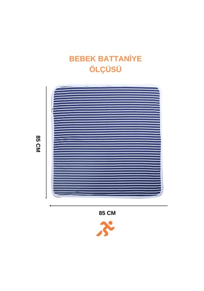 Havuç Çizgili Çift Kat 85x85 Cm Pamuklu Penye Bebek Battaniyesi - Mavi