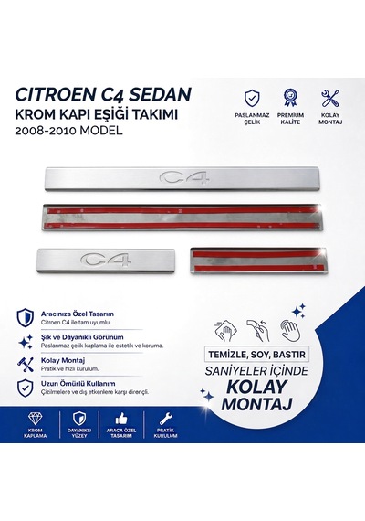 Citroen C4 Sedan Krom Kapı Eşiği Tk 2008-2010 Paslanmaz Çelik N11.7999