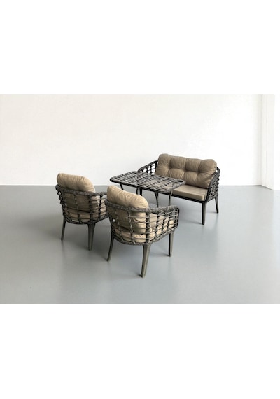 Kartepe 2 1 1 Rattan Bahçe Balkon Takımı Gri