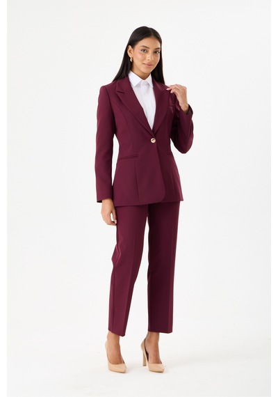 Velnara Moda Mürdüm Dar Paça Cepli Yüksek Bel Dokuma Kumaş Kadın Pantolon Bordo Mürdüm - 918311251 Bordo Mürdüm