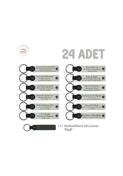 Yaratıcı Yazarlık Kursuna Katılanlara, 24'lü Set, İsme Özel Deri Anahtarlık Hediyesi, Beyaz & Yeşil