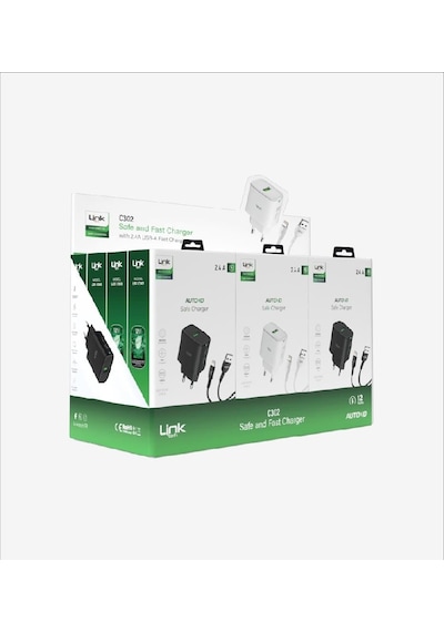 Linktech C302 Strong 12w Lightning Kablolu Hızlı Şarj Adaptörü Beyaz