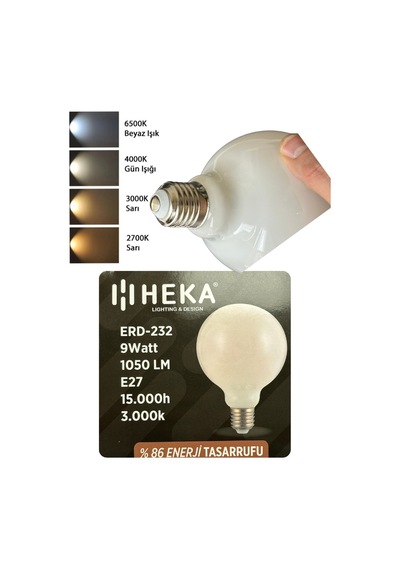 5 Adet Heka 9w 67w 3000k Sarı Işık E27 Duylu Kalın Duy Led Glop G95 Ampul Heka