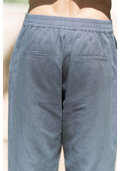 Mai Collection Mai Studios Co. Fyfaha Bol Paça İndigo Erkek Keten Pantolon İndigo