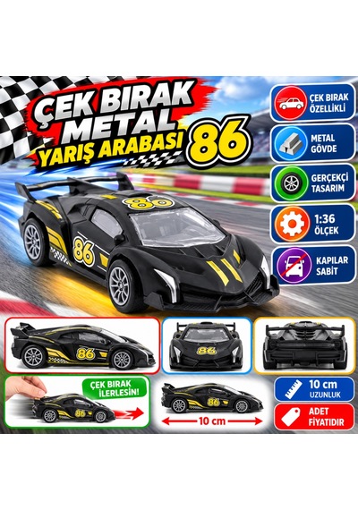 Die Cast Çek Bırak Metal Siyah Yarış Arabası 86 Adet Fiyatıdır Nhr