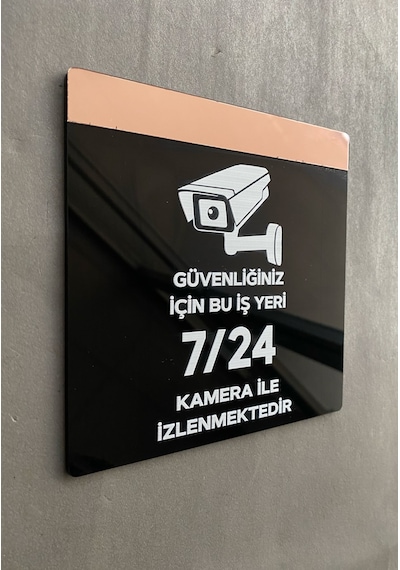 Yönline Rosegold Aynalı Güvenlik Kamerası Uyarı Levhası