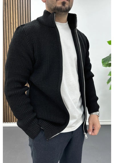 Edwox Erkek Slim Fit Fermuarlı Hırka Siyah Edw434 Siyah