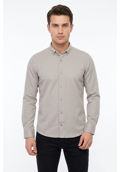 Advante Erkek Spor Slim Fit Uzun Kol Petek Dokulu Gömlek Bgl-st05483 Taş