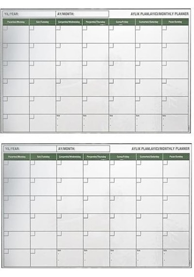 Manyetik Yapışkanlı Bir Aylık Program Planlayıcı Takvim 85x56 Cm Çok Renkli