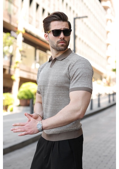 Madmext Açık Kahverengi Polo Yaka Regular Fit Erkek Triko Tişört E7496