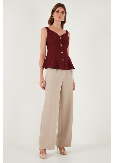 Lela Fitted Fit V Yaka Düğmeli Bayan Yelek 611Fyl145 Bordo