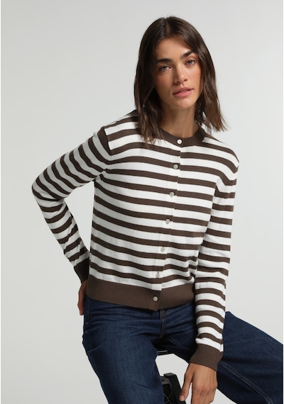 Colin's Colins Slim Fit Yuvarlak Yaka Çizgili Kadın Kahverengi Hırka Cl1082488 Q1.v2 Brw