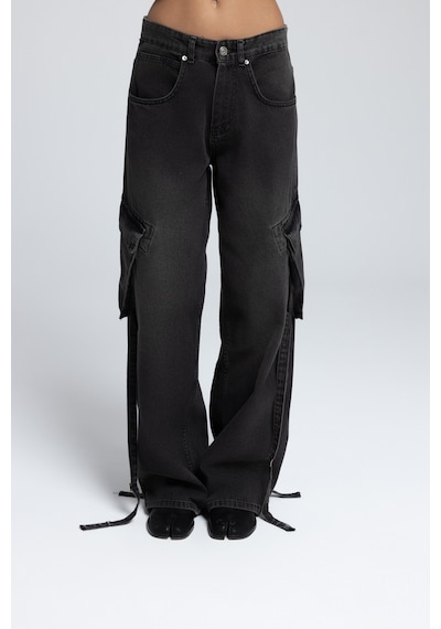 Mai Collection Mai Studios Co. Roger Yıkamalı Siyah Kargo Jean Pantolon Siyah