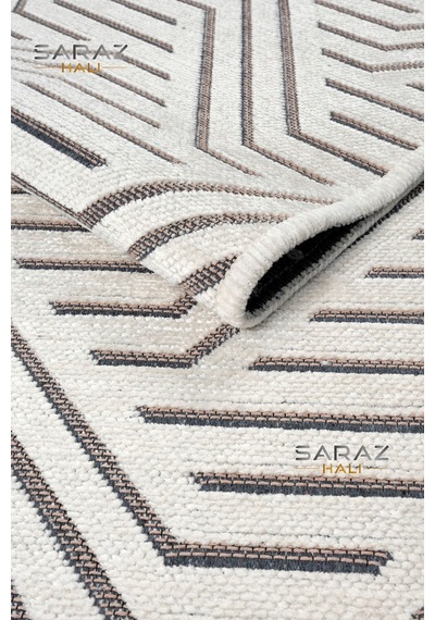 Saraz Halı Ada Kilim Modern Salon Mutfak Koridor Kesme Yolluk Dokuma Makine Halısı Zigzag Krem Krem