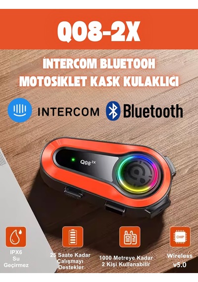 Wearfitpro Q08-2x Rgb Işık Efektli İntercom Bluetooth Motosiklet Kask Kulaklığı İntercom Kulaklık