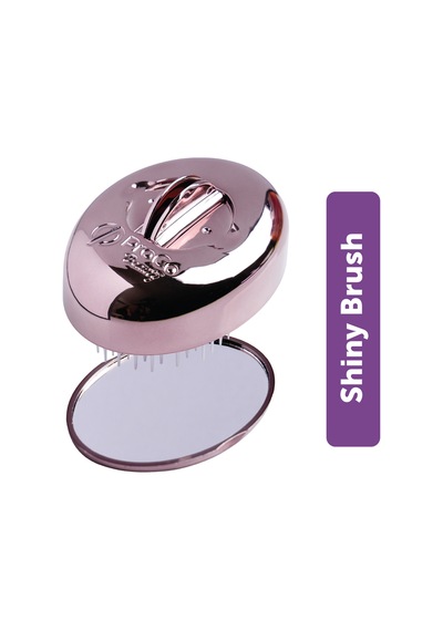 Premium Shinybrush Saç Fırçası - Kendini Temizleyen, Aynalı, Çanta Boy - Compact Detangling To Go Kahverengi