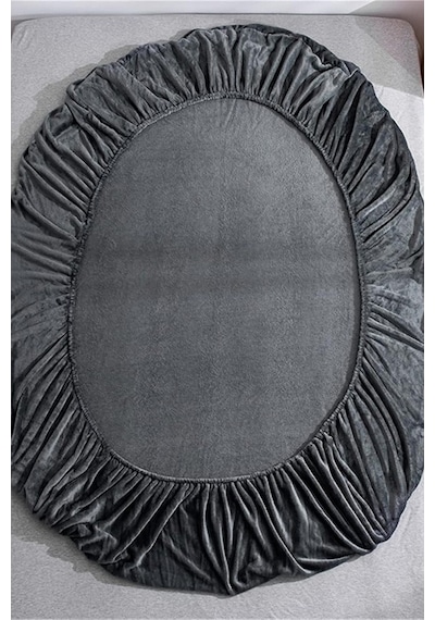 Kadife Kumaş Fitted Lastikli Çarşaf Takımı 160x200+30 Cm Antrasit