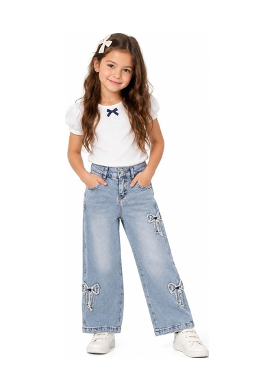 İrem Kız Çocuk Kurdele Detaylı Geniş Paça Model Bel Lastik Ayarlamalı Mavi Renk Kot Pantolon İrem Kız Çocuk Kurdele Detaylı Geniş Paça Model Bel Lastik Ayarlamalı Mavi Renk Kot Pantolon