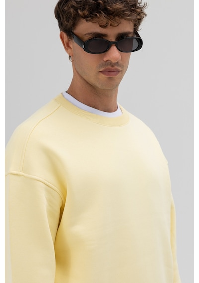 Vamos Basic Bisiklet Yaka Oversize Sweatshirt Sarı