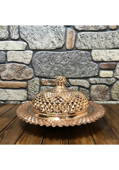 Piramit İşlemeli Bakır Pilavlık 35 Cm Bakır