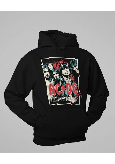 Sevbano Ac Dc Highway To Hell Baskılı Unisex Oversize Rock Metal Hoodie Siyah