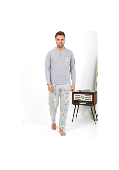 Akbeniz Erkek Uzun Kol Penye Gri Pijama Takımı 6861 Gri