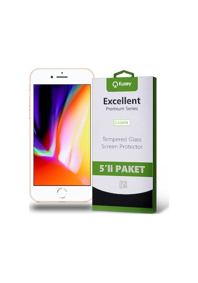 Apple Uyumlu   iPhone 8 ile Kırılmaz Temperli Ekran Koruyucu Cam Ekonomik 5'li Paket