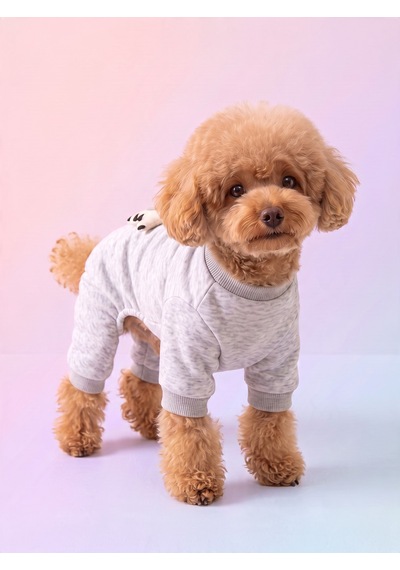 Moo Moo Cozy Köpek Tulumu Gri Melanj Kalın Penye Köpek Kıyafeti Yumuşak İnek Oyuncak Aksesuarlı