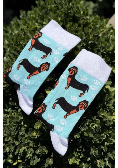 Lousocks Unisex Sosis Köpek Desenli Turkuaz Soket Çorap