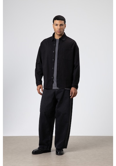 Vamos Oversize Gabardin Gömlek Ceket Siyah