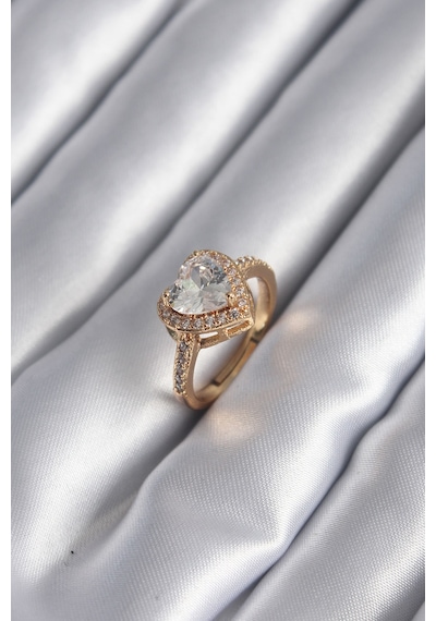 Pirinç Gold Renk Zirkon Taşlı Charm Model Kadın Yüzük Altın 41585415