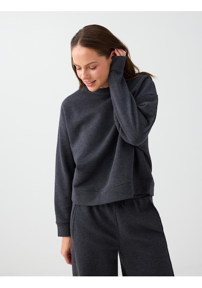 Jimmy Key Antrasit Melanj Loose Bisiklet Yaka Örme Sweatshirt 6ww238339972