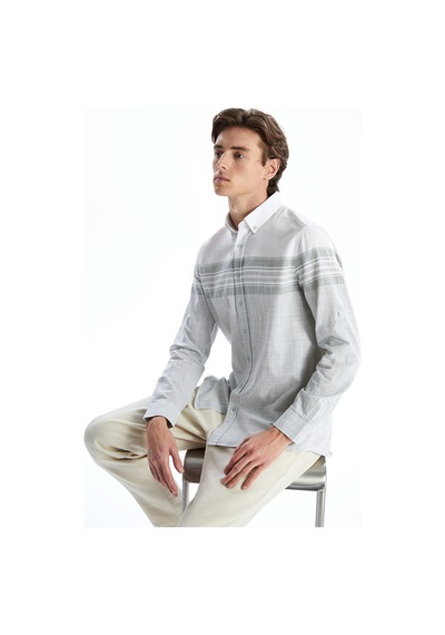 Lcwaıkıkı Classic Yeşil Regular Fit Uzun Kollu Çizgili Erkek Dokulu Gömlek