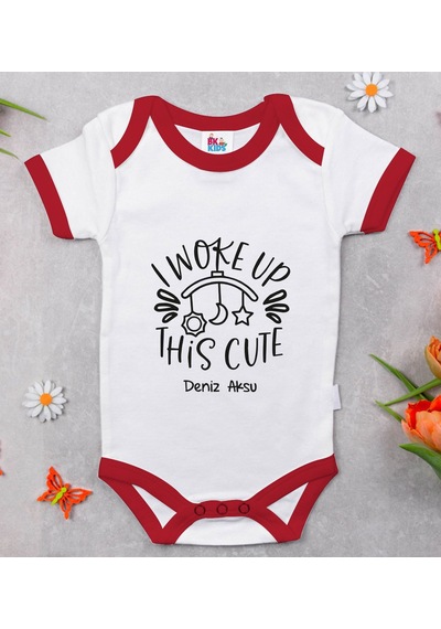 Bk Gift Bk Kids Kişiye Özel This Cute Tasarımlı Kırmızı Bebek Body Zıbın-1 Çok Renkli