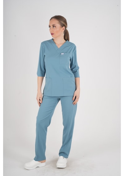 Unisex Cool Petrol Mavi Violet Model Scrubs Takım Doktor Hemşire Üniforması Petrol Mavi Soft