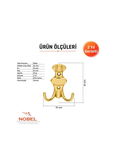 Çi Zgi Li Askı, Metal Vestiyer Askısı, 37 Gr, Dolap Ve Duvar Askılığı, Altin Vidalı Altın