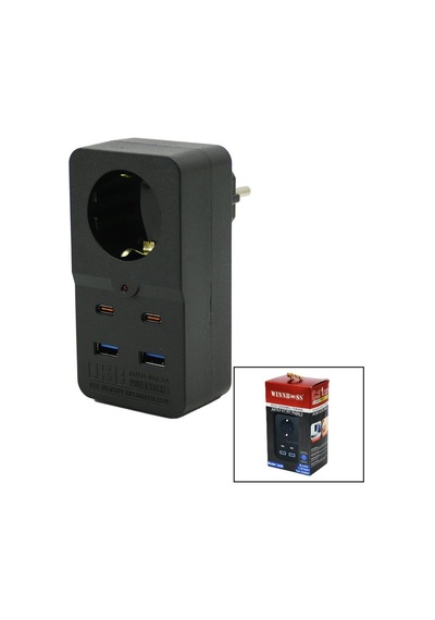 Winnboss Wınnboss-3438 Termal Akım Korumalı Duvar Tipi Priz Siyah 2500w 1xpriz 2x Usb 2x Type-c 10a Diğer