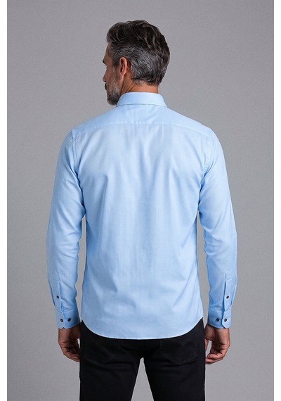 Bisse Mavi Regular Fit Pamuk Cepsiz Uzun Paşa Yaka Gömlek Gmkls261089 E35